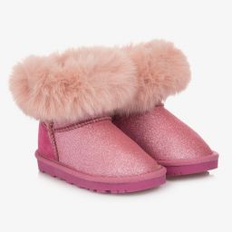 Monnalisa-بوت تينز بناتي شامواه صناعي لون زهري غليتر | Childrensalon Outlet