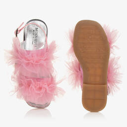 Monnalisa-Teen Girls Pink Ruffle Tulle Sandals | Childrensalon Outlet