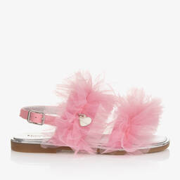 Monnalisa-Teen Girls Pink Ruffle Tulle Sandals | Childrensalon Outlet