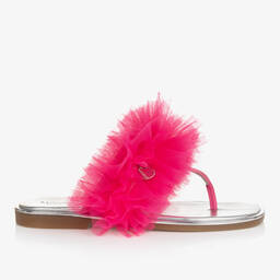 Monnalisa-Teen Girls Pink & Silver Ruffle Flip Flops | Childrensalon Outlet