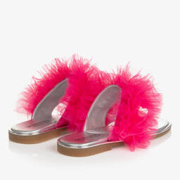 Monnalisa-Teen Girls Pink & Silver Ruffle Flip Flops | Childrensalon Outlet
