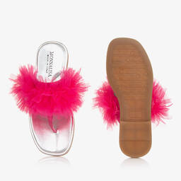 Monnalisa-Teen Girls Pink & Silver Ruffle Flip Flops | Childrensalon Outlet