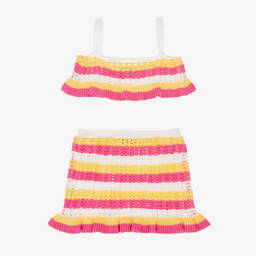Monnalisa-Розовый вязаный крючком топ и юбка | Childrensalon Outlet