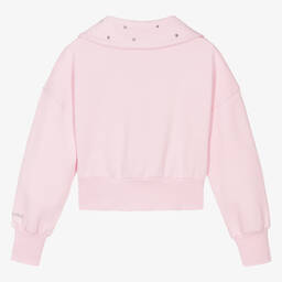 Monnalisa-Teen Girls Pink Studded Cotton Zip-Up Top | Childrensalon Outlet