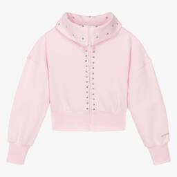 Monnalisa-Teen Girls Pink Studded Cotton Zip-Up Top | Childrensalon Outlet