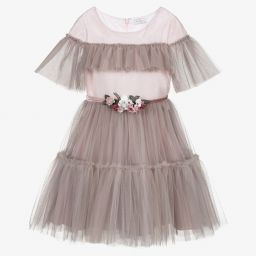 Monnalisa-Розовое платье из тюля для подростков | Childrensalon Outlet
