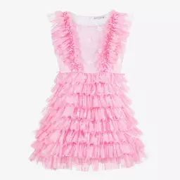 Monnalisa-فستان تول لون زهري مزين بكشكش للمراهقات | Childrensalon Outlet