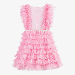 Monnalisa-فستان تول لون زهري مزين بكشكش للمراهقات | Childrensalon Outlet