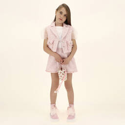 Monnalisa-Розовый твидовый жилет для подростков | Childrensalon Outlet