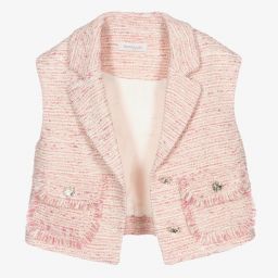 Monnalisa-Розовый твидовый жилет для подростков | Childrensalon Outlet