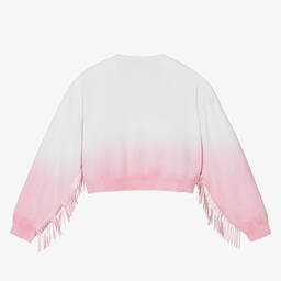 Monnalisa-Teen Girls Pink & White Fringed Cardigan | Childrensalon Outlet