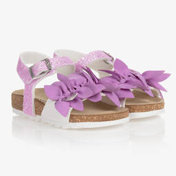 Monnalisa-Teen Girls Purple Floral Glitter Sandals | Childrensalon Outlet