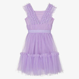 Monnalisa-Teen Girls Purple Tulle Ruffle Dress | Childrensalon Outlet