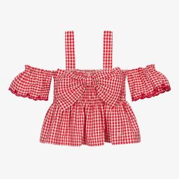 Monnalisa-Красный топ в клетку для девочек-подростков | Childrensalon Outlet