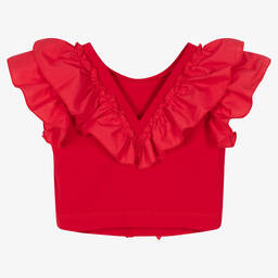 Monnalisa-Красная укороченная футболка с рюшами | Childrensalon Outlet