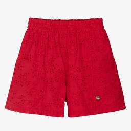 Monnalisa-Teen Girls Red Embroidered Cotton Shorts | Childrensalon Outlet