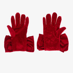 Monnalisa-Teen Girls Red Velvet Gloves | Childrensalon Outlet