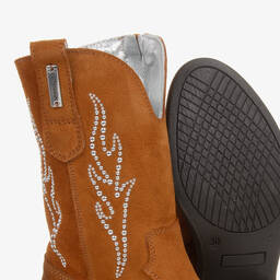 Monnalisa-Teen Girls Tan Brown Suede Leather Boots | Childrensalon Outlet