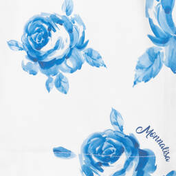 Monnalisa-بنطلون تينز بناتي قطن بوبلين لون أبيض وأزرق بطبعة ورود | Childrensalon Outlet