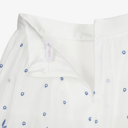 Monnalisa Chic-تنورة تينز قطن مزينة بدانتيل لون أبيض وأزرق | Childrensalon Outlet