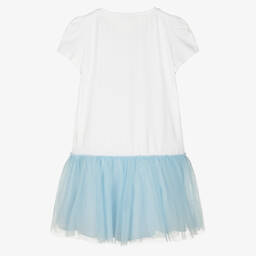 Monnalisa-Бело-голубое платье из тюля с вишнями | Childrensalon Outlet