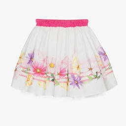 Monnalisa-Teen Girls White Cotton Floral Skirt | Childrensalon Outlet