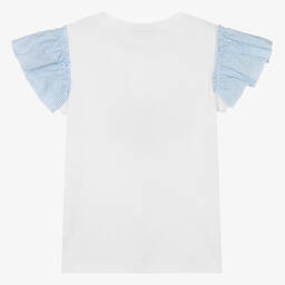 Monnalisa-Белая хлопковая футболка с рюшами для девочек-подростков | Childrensalon Outlet