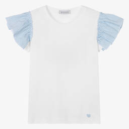 Monnalisa-Белая хлопковая футболка с рюшами для девочек-подростков | Childrensalon Outlet