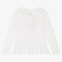 Monnalisa-Teen Girls White Cotton Girl Print Top | Childrensalon Outlet