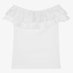 Monnalisa-Teen Girls White Cotton Ruffle T-Shirt | Childrensalon Outlet