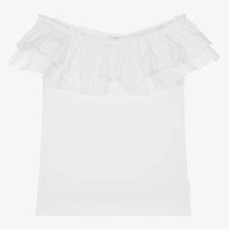 Monnalisa-Teen Girls White Cotton Ruffle T-Shirt | Childrensalon Outlet