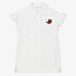 Monnalisa-Teen Girls White Cotton Strawberry Blouse | Childrensalon Outlet