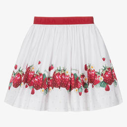 Monnalisa-Teen Girls White Cotton Strawberry Skirt | Childrensalon Outlet