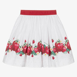 Monnalisa-Teen Girls White Cotton Strawberry Skirt | Childrensalon Outlet