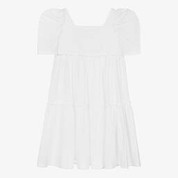 Monnalisa-Teen Girls White Cotton Tiered Dress | Childrensalon Outlet
