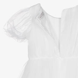 Monnalisa-فستان تينز بناتي تول مطرز لون أبيض | Childrensalon Outlet