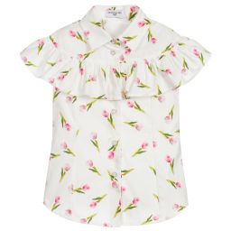 Monnalisa-Teen Girls White Floral Blouse | Childrensalon Outlet