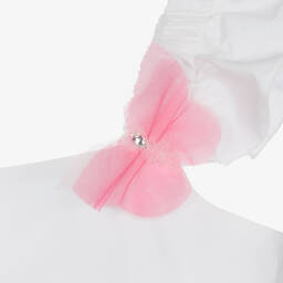 Monnalisa-فستان تينز بناتي قطن لون أبيض بطبعة ورود | Childrensalon Outlet