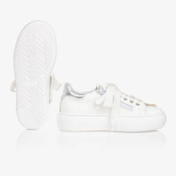 Monnalisa-Teen Girls White Glitter Stars Trainers | Childrensalon Outlet