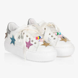 Monnalisa-Teen Girls White Glitter Stars Trainers | Childrensalon Outlet