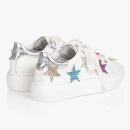 Monnalisa-Teen Girls White Glitter Stars Trainers | Childrensalon Outlet