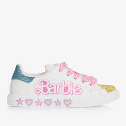 Monnalisa-Teen Girls White Leather Barbie Trainers | Childrensalon Outlet