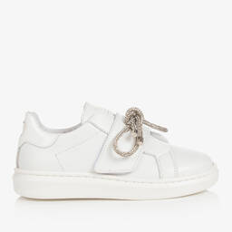 Monnalisa-Teen Girls White Leather Bow Trainers | Childrensalon Outlet