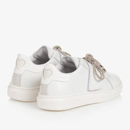 Monnalisa-Teen Girls White Leather Bow Trainers | Childrensalon Outlet
