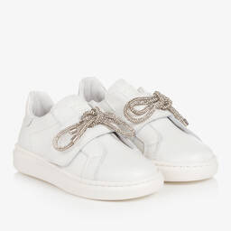 Monnalisa-Teen Girls White Leather Bow Trainers | Childrensalon Outlet