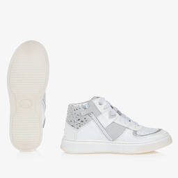 Monnalisa-Teen Girls White Leather High-Top Trainers | Childrensalon Outlet