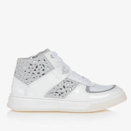 Monnalisa-Teen Girls White Leather High-Top Trainers | Childrensalon Outlet