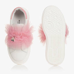 Monnalisa-ترينرز جلد مزين بتول لون أبيض وزهري للمراهقات | Childrensalon Outlet