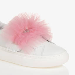 Monnalisa-ترينرز جلد مزين بتول لون أبيض وزهري للمراهقات | Childrensalon Outlet