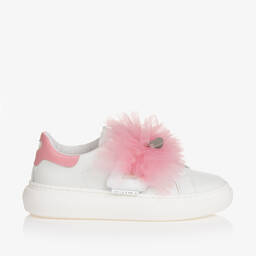 Monnalisa-ترينرز جلد مزين بتول لون أبيض وزهري للمراهقات | Childrensalon Outlet